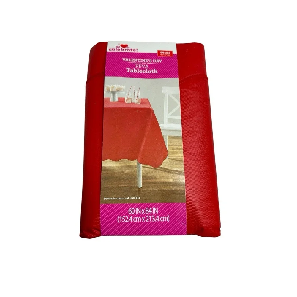 celebrate valentines peva‎ tablecloth reusable 60X84 rectangle inches red